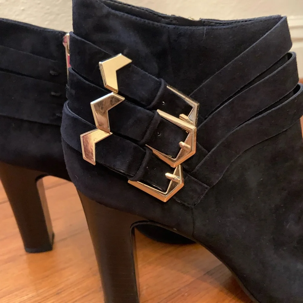 Guess Black Ankle Boots (suede) with Gold Buckles